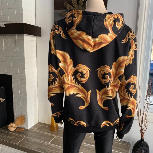 LE31 Simons Charcoal & Gold Baroque Print Pullover Hoodie - Picture 3 of 10